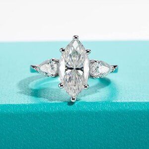 3.5cttw Marquise Cut Moissanite 3 Stone D Color VVS1 925 Silver Wedding Ring